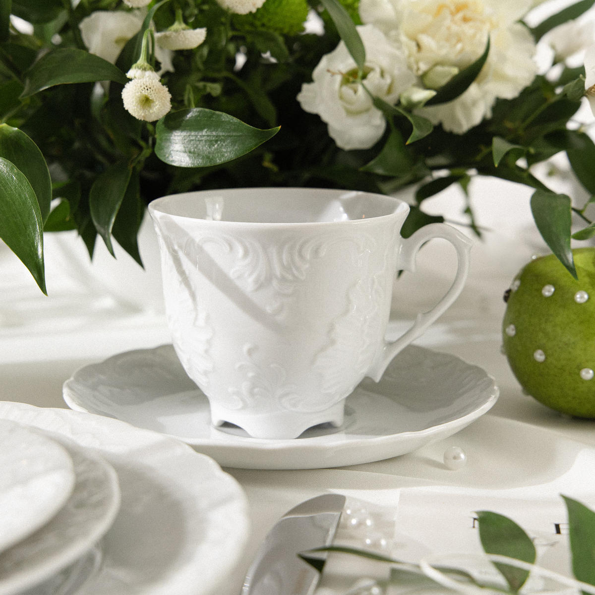 KAFFEESERVICE Cmielow Rococo 21-tlg - Weiß, Keramik (25/2/25cm) - KONSIMO®