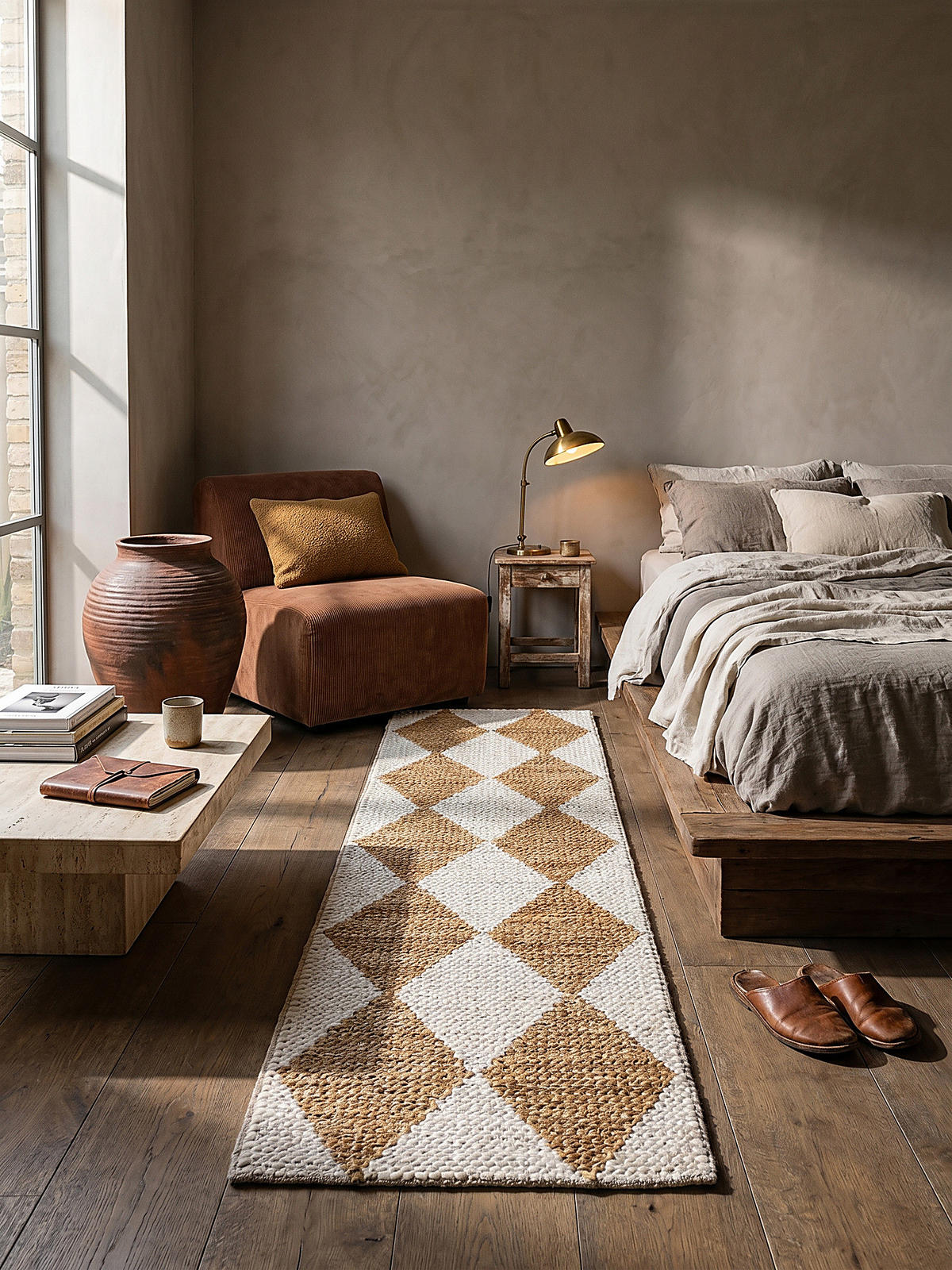 JUTETEPPICH BAIN, mit Rautenmuster, Beige, 60 x 230 cm - Beige, Textil (60/230cm) - KADIMA DESIGN