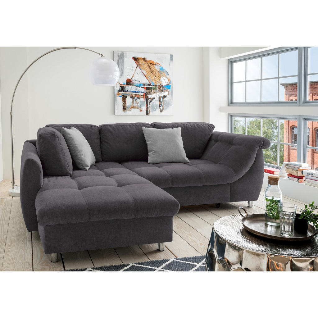 Thumbnail - luma-home Ecksofa, Anthrazit, Textil, 3-Sitzer, Füllung: Polyurethan (Pur), Ottomane links, L-Form, Eckteil, einzeln ste...