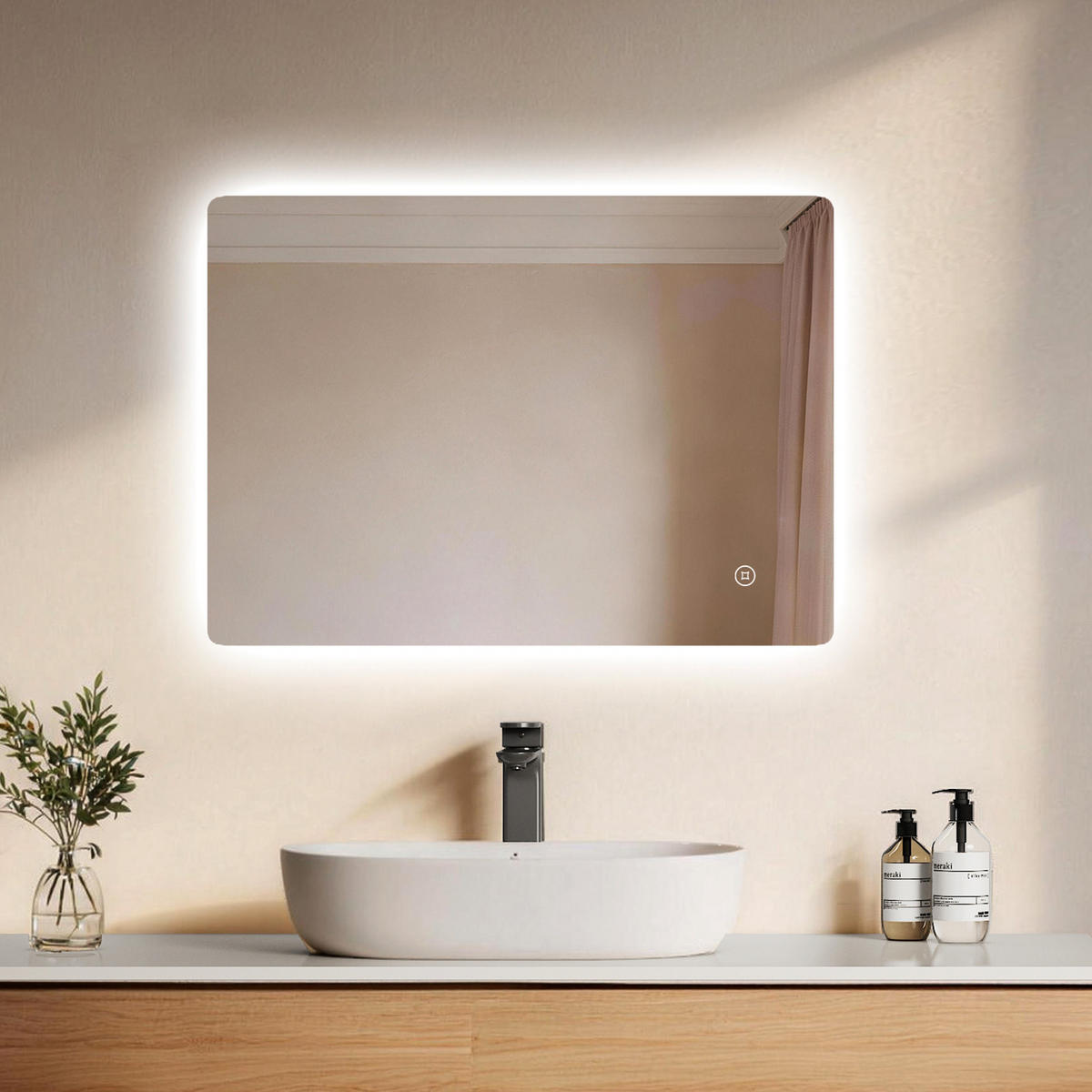 BADSPIEGEL mit Touch-Schalter Beleuchtung Rechteckig 70/50 cm - Weiß, Glas (50/3/70cm) - EMKE