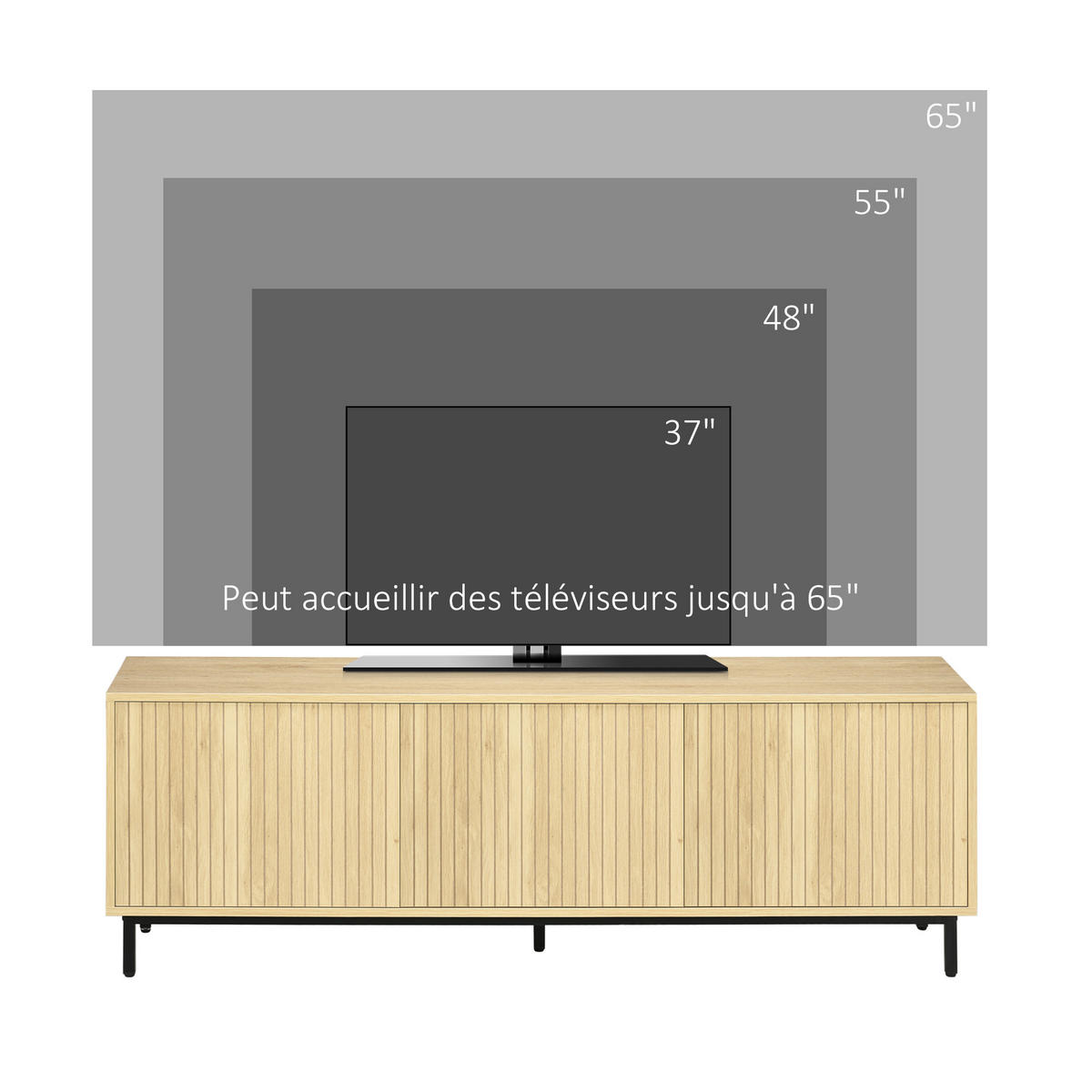 LOWBOARD Naturfarben 150/40/51 cm, 3 Türen, geriffelte Fronten, Push-to-Open - Naturfarben, Holzwerkstoff (150/51/40cm) - PANGIVO