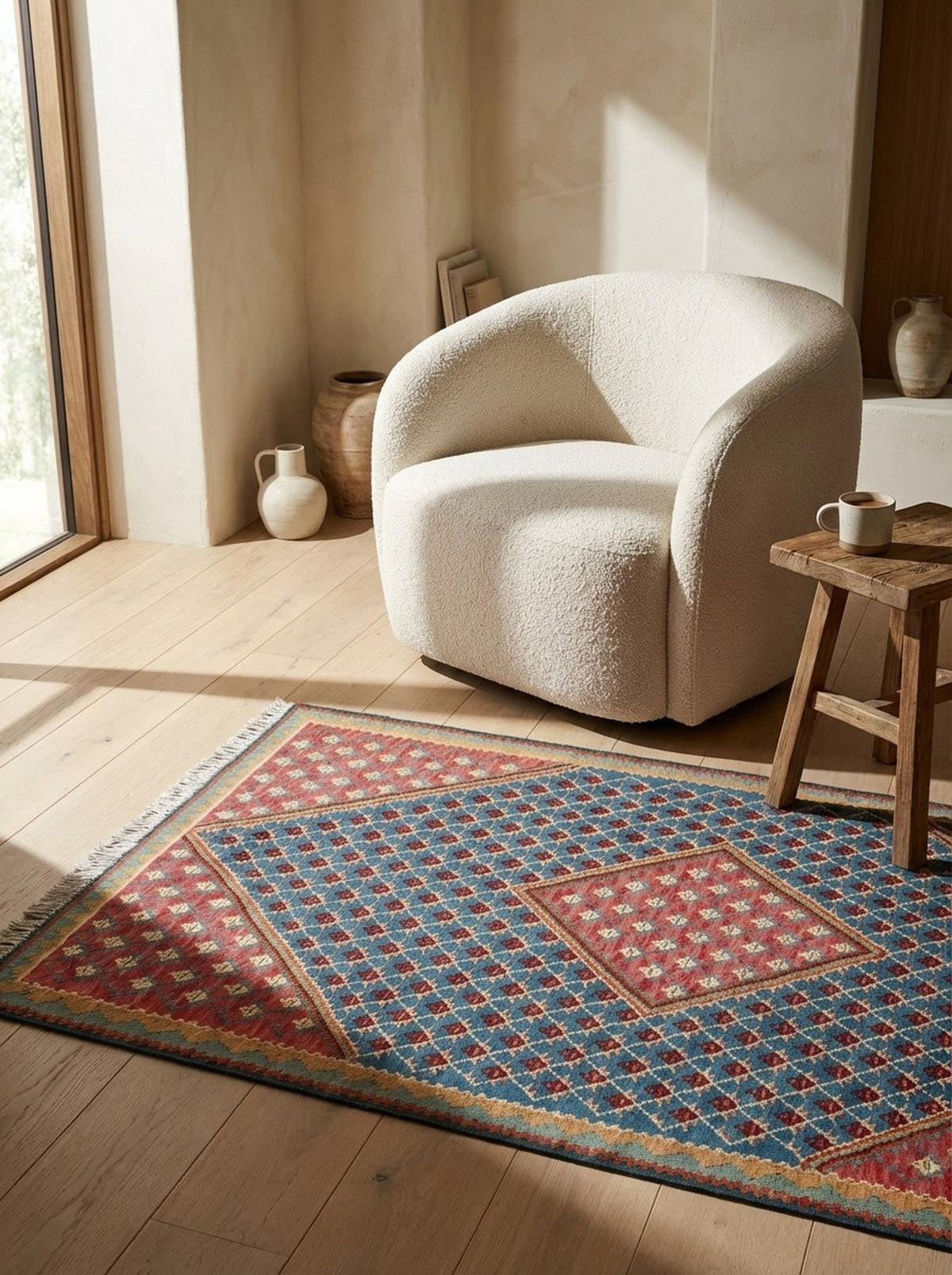 HANDWEBTEPPICH Senneh Kelim Blau, Rot 150/105 cm Schurwolle - Blau, Textil (105/150cm) - Looma