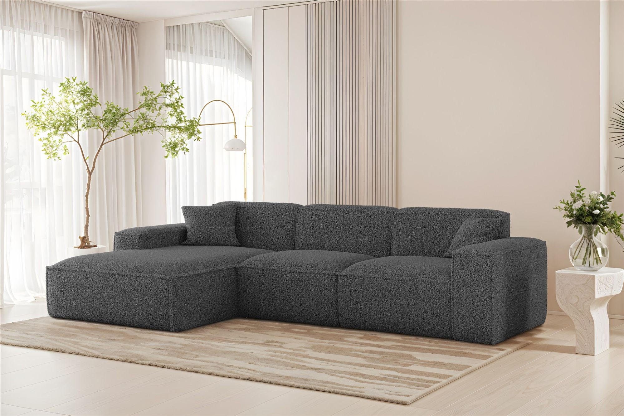 ECKSOFA Celes Premium In Sven - Grau, Holzwerkstoff/Textil (266/165cm) - Fun Möbel