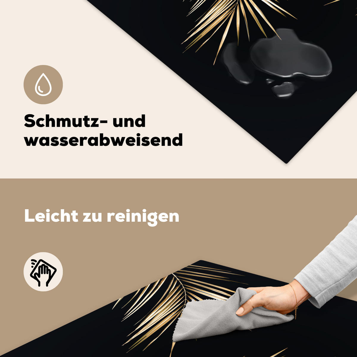 HERDABDECKPLATTE Blätter - Pflanzen - Gold - Schwarz - Luxus 78x78 cm - Goldfarben, Kunststoff (78/78/0.2cm) - MuchoWow