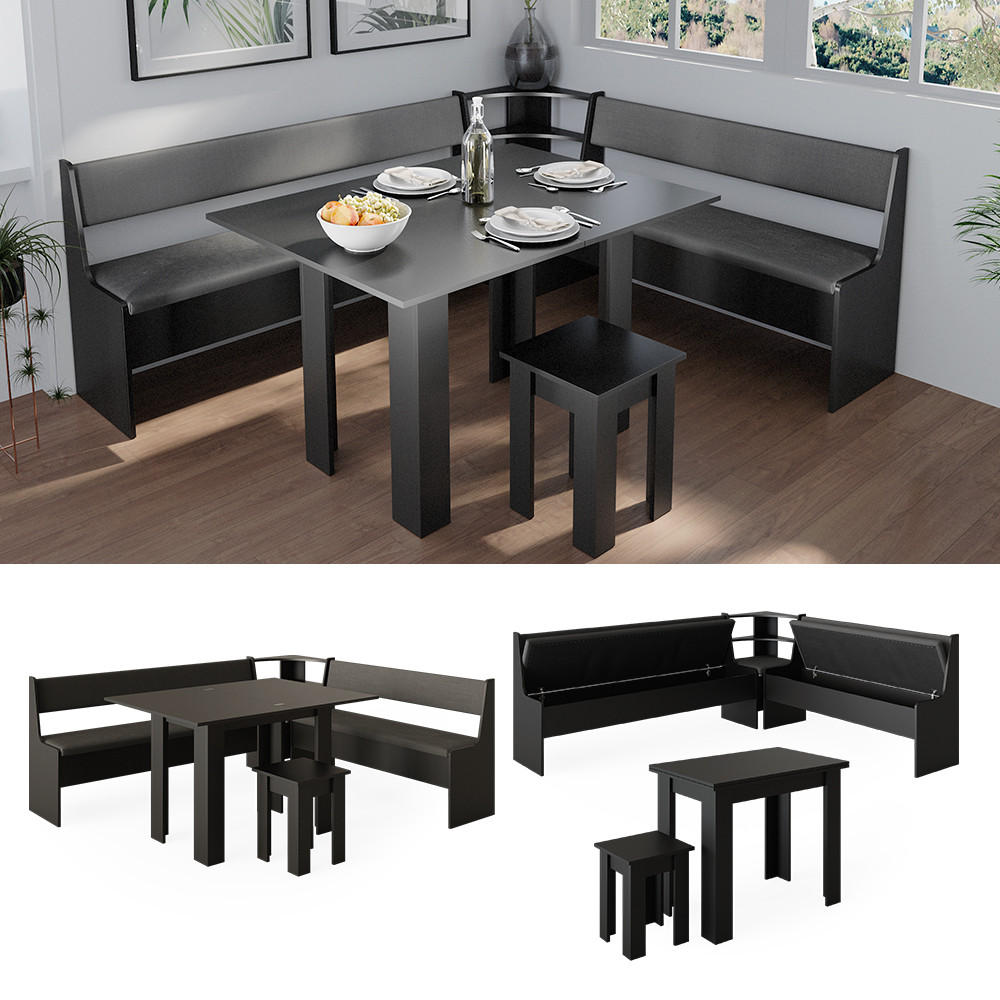 ECKBANKGRUPPE Roman Schwarz 180 x 41.5 cm mit Tisch - Taupe/Schwarz, Holzwerkstoff (210/80/180cm) - Vicco