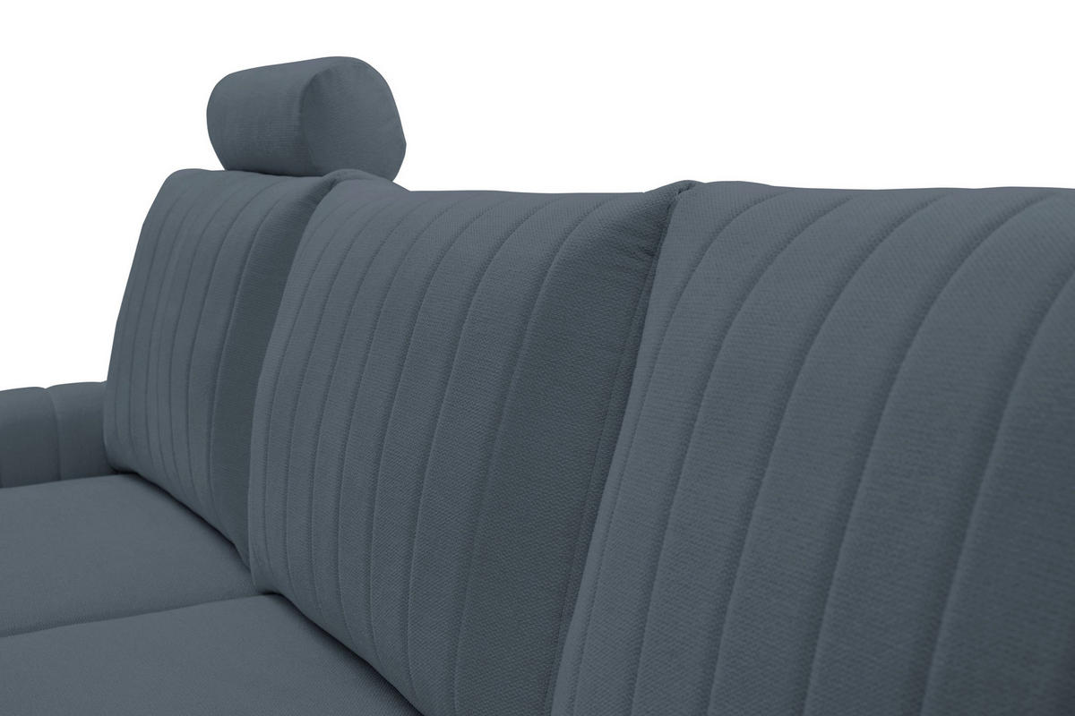 ECKSOFA VERONA L-S Blau Geflochtener Stoff mit Schlaffunktion - Blau, Holz (251/164cm) - MASSENO