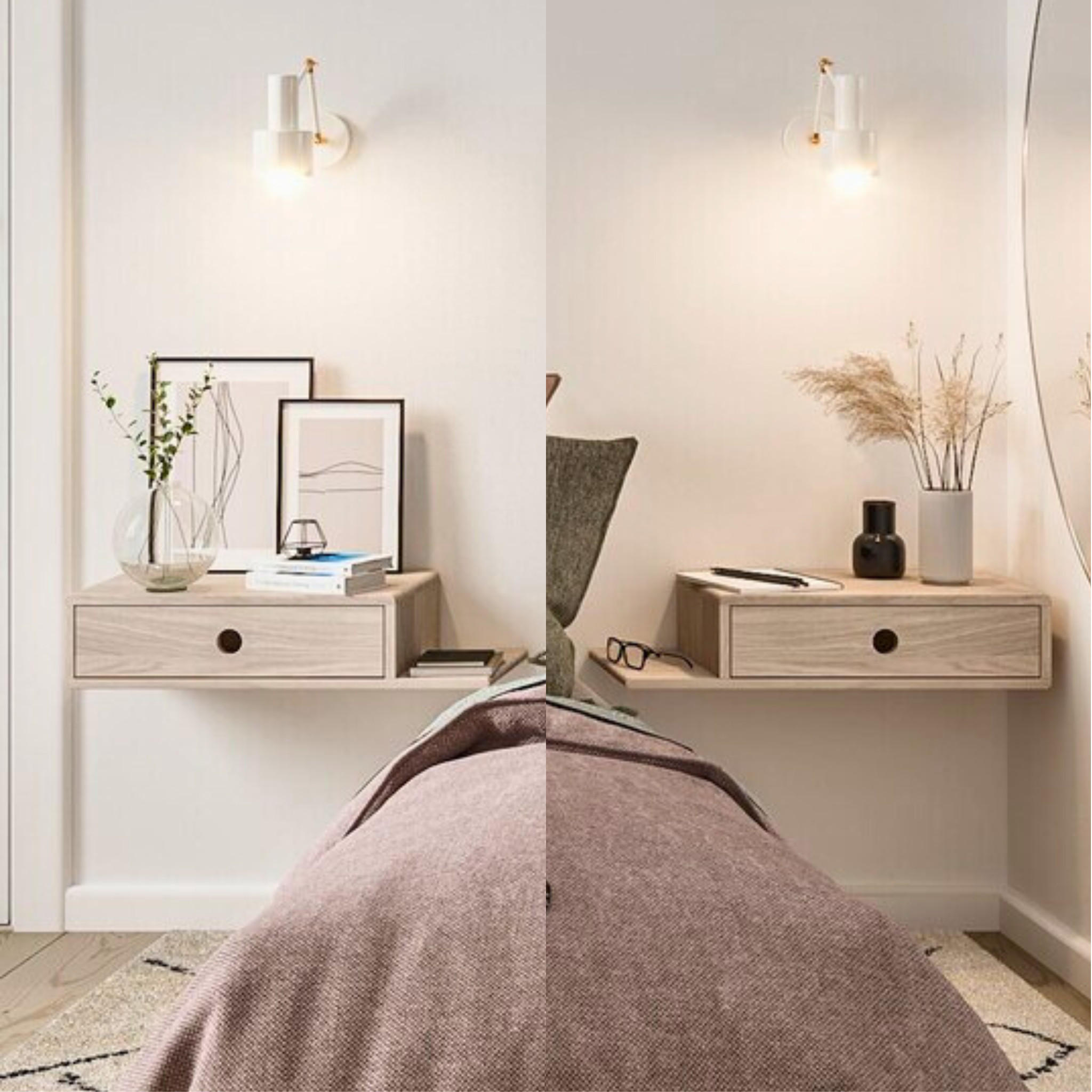 NACHTTISCH Hope mit Ablagen 2er Set, weiße Birke, 30/65/15 cm - Weiß, Holz (65/15/30cm) - WOODEK