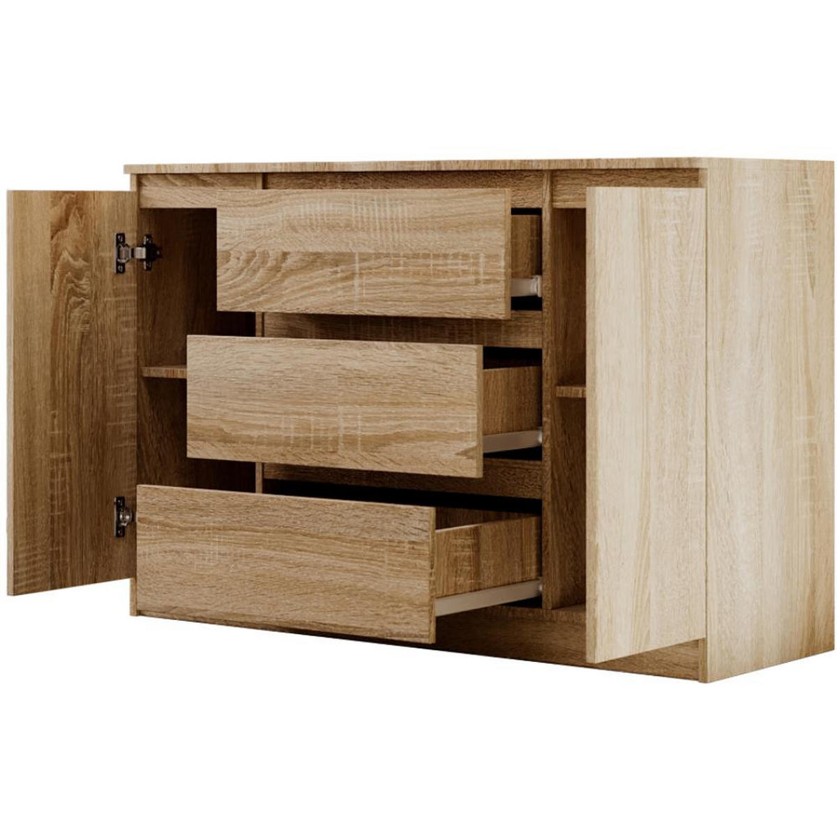 KOMMODE Lemon 120 cm mit zwei Türen und drei Schubladen eiche Sonoma - Sonoma Eiche, Holzwerkstoff (120/78/39cm) - Beautysofa