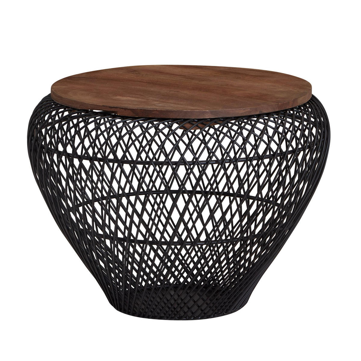 COUCHTISCH Rund mit Stauraum, Holz-Metallgestell, Mango-Massivholz, Schwarz 60x60x45 cm - Schwarz, Holz/Metall (60/60/45cm) - KADIMA DESIGN
