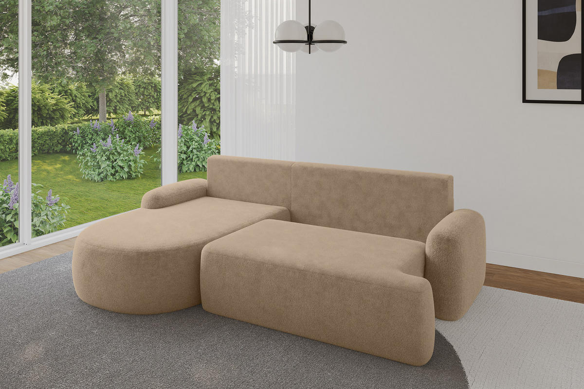 ECKSOFA mit Schlaffunktion und Bettkasten LIRA-L - 264x172x89 Beige - Beige, Holzwerkstoff/Textil (264/172cm) - ALTDECOR