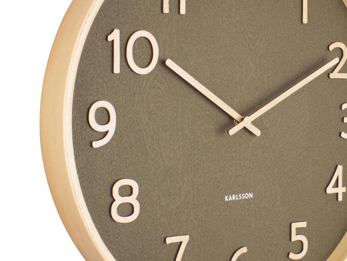 WANDUHR Pure Wood Grain Ø40/4,5 cm - Grün, Holz (40/40/4.5cm) - Karlsson