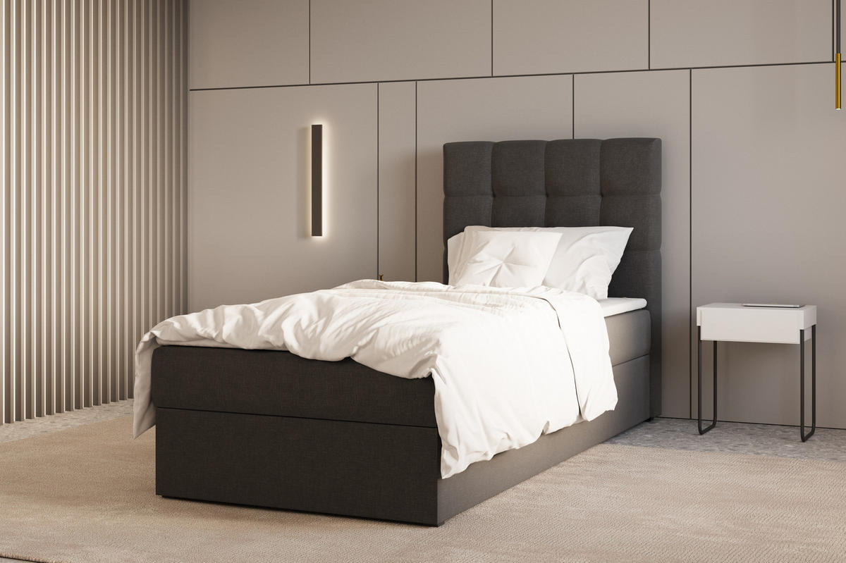 BOXBETT - Bett 05 OSLO - Hugo - 90x200 cm - mit Bettkasten und Waschbarem Topper - Schwarz, Holz (90/200cm) - ROYAL24_MARKT