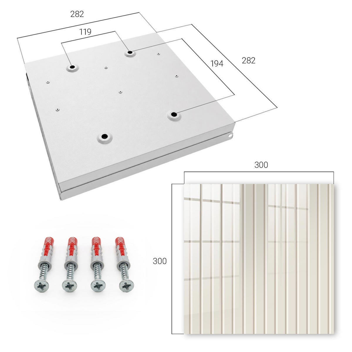 SCHLÜSSELBOX Weiß 30x30 cm – Türöffnung nach rechts - Vertikale Streifen - Beige, Metall (30/30/5cm) - TULUP