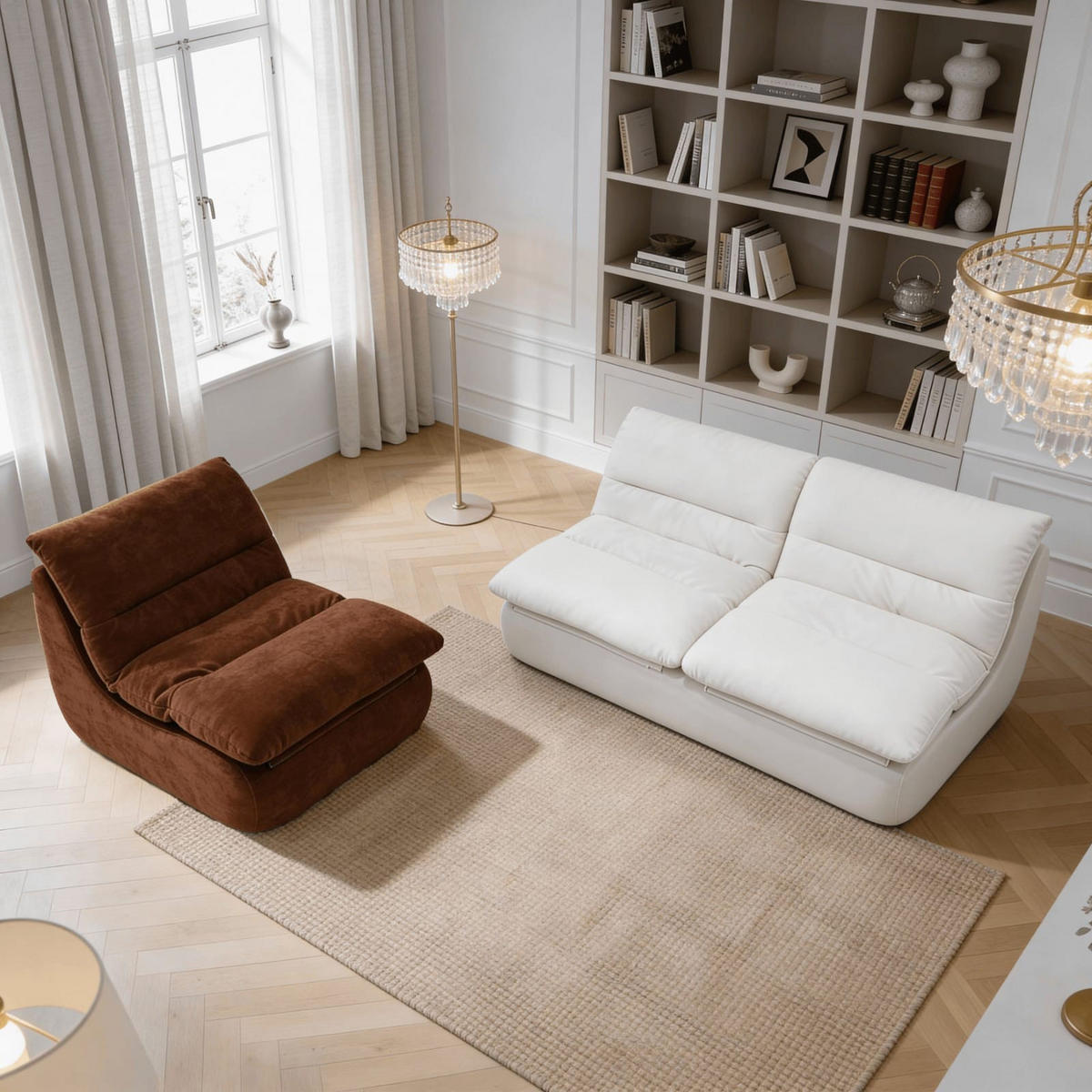 SITZGARNITUR Nuvia Sofa und Sessel Weiß und Schokolade - Weiß/Braun, Textil (160/73/100cm) - COCO Living