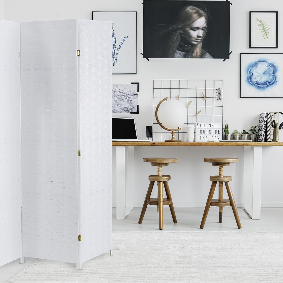 PARAVENT - Weiß, Holz/Papier (180/180/2cm) - Relaxdays