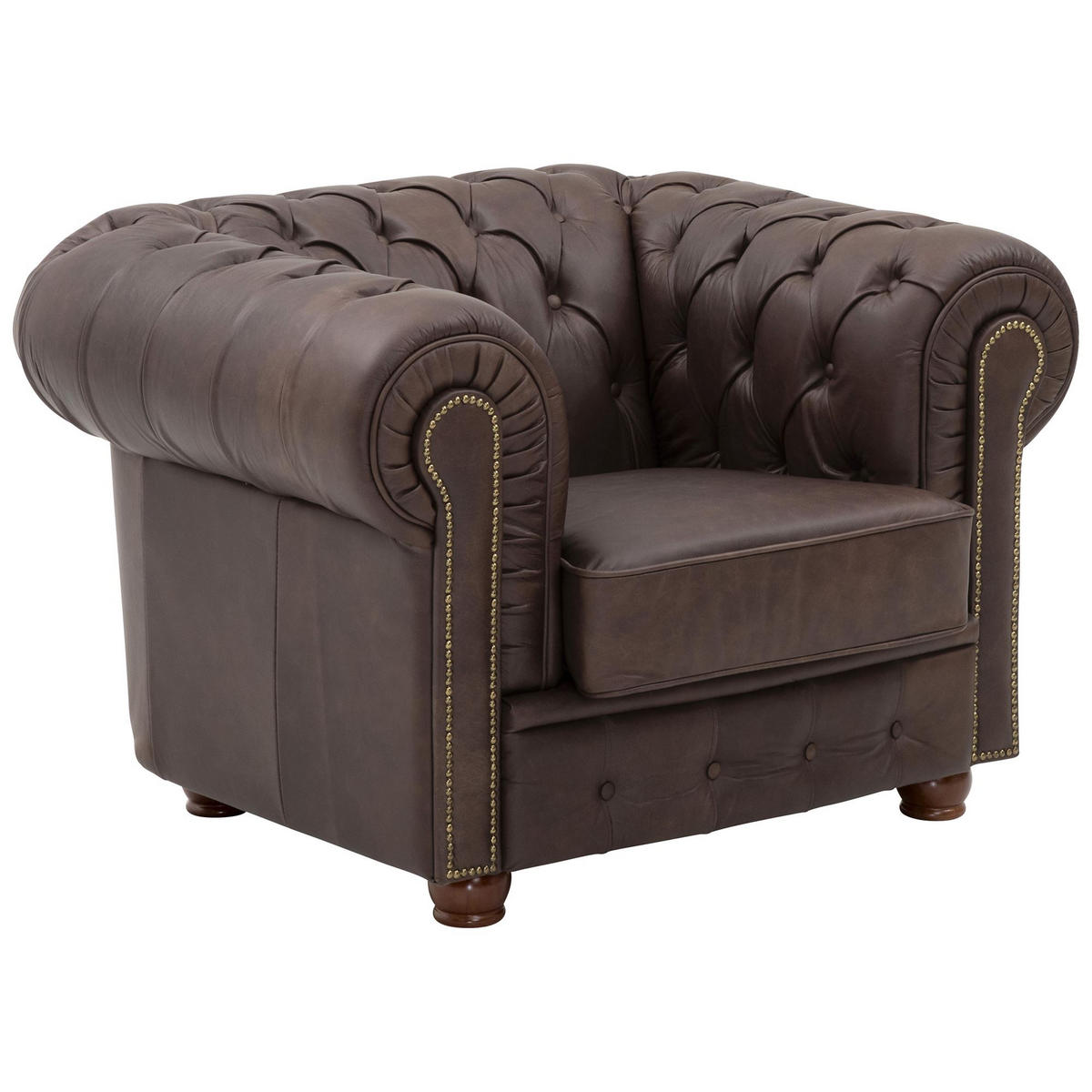 CHESTERFIELD-SESSEL Kath Echtleder (Antikoptik) braun - Braun, Leder (110/74/98cm) - 58aufmkessel
