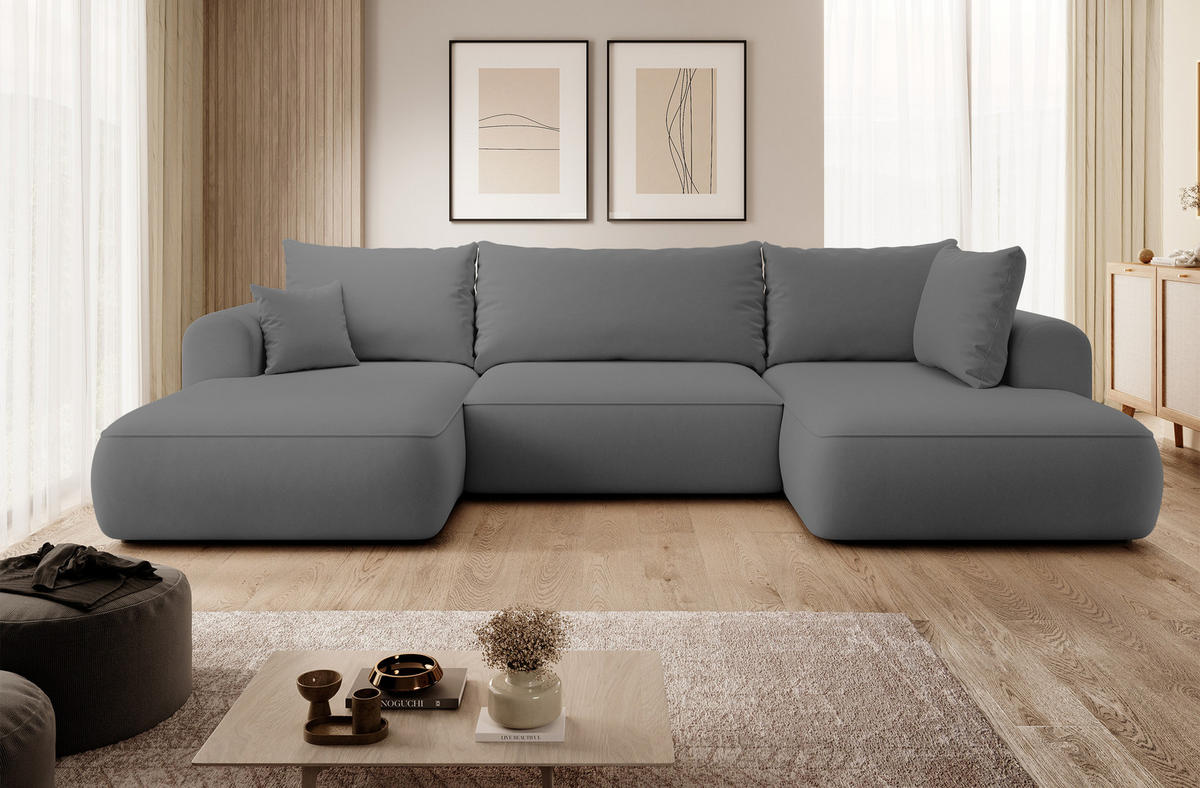 WOHNLANDSCHAFT Ovo Dunkelgrau Velours - Dunkelgrau/Schwarz, Textil (380/95/167cm) - Selsey