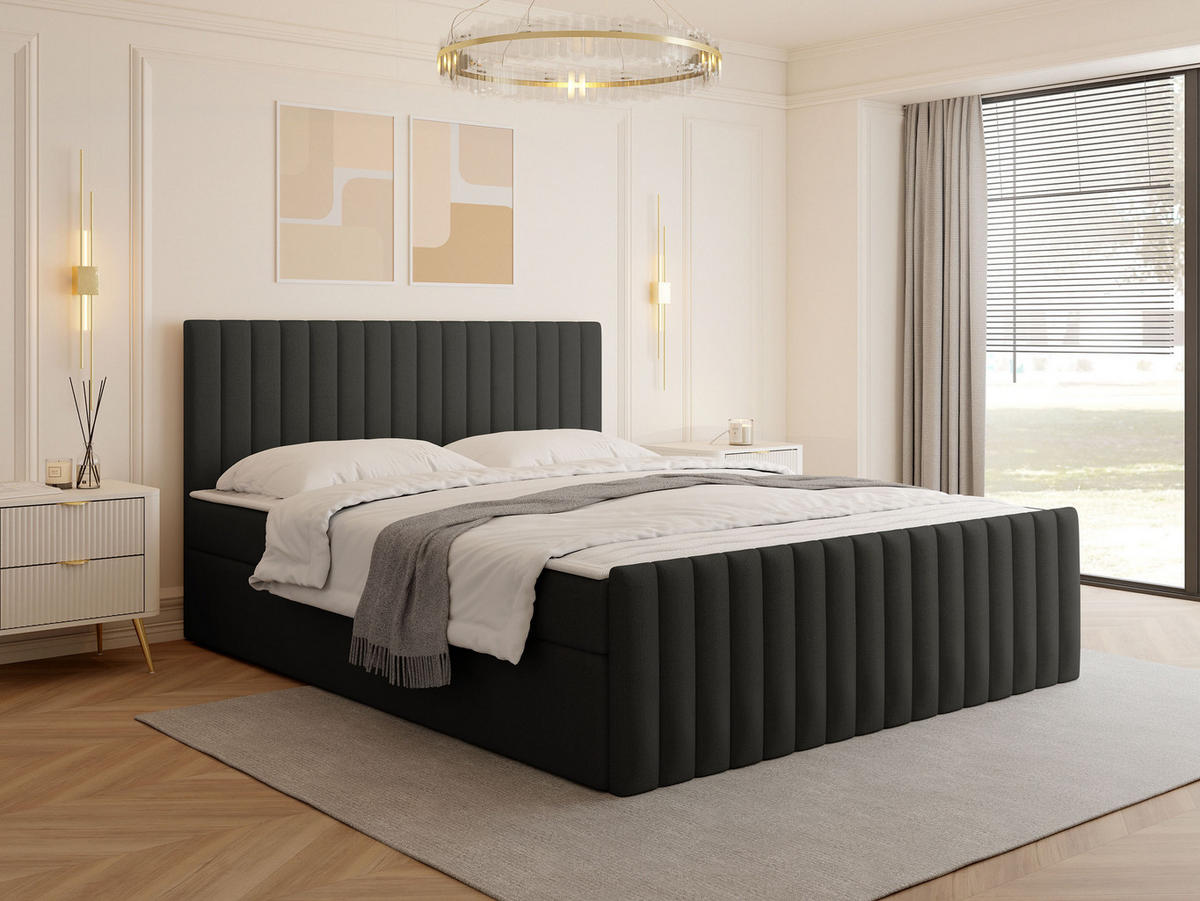 BOXBETT Tirulo Fix - Dunkelgrau/Schwarz, Holzwerkstoff/Kunststoff (180/200cm) - MIRJAN24