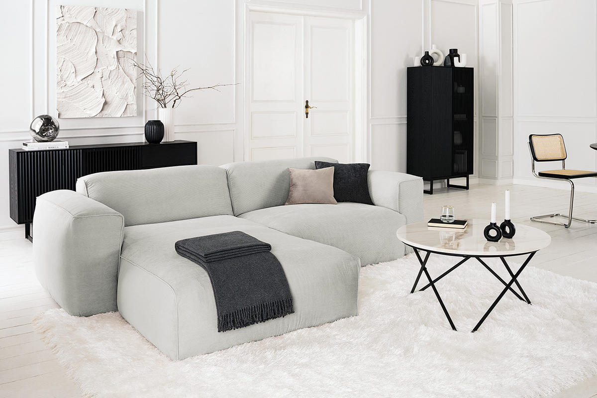 1,5-SITZER ECKSOFA mit Longchair - Schwarz/Grau, Kunststoff/Textil (260/173cm) - home24