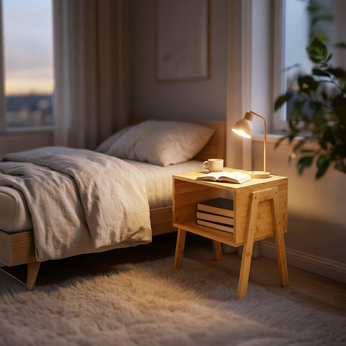 NOČNÍSTOLEK Přírodní 2dílná-sada bambus stohovatelný - světle hnědá, dřevo (43/42/29cm) - Relaxdays