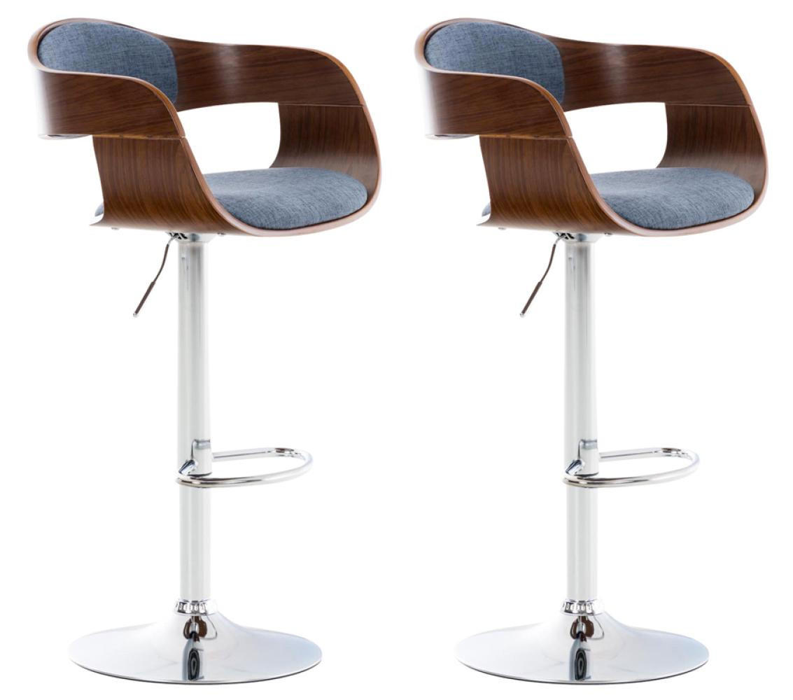 BARHOCKER 2er Set Stoff walnuss/blau - Chromfarben/Blau, Textil/Metall (50/88/48cm) - CLP