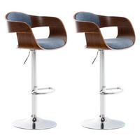 BARHOCKER 2er Set Stoff walnuss/blau - Chromfarben/Blau, Textil/Metall (50/88/48cm) - CLP