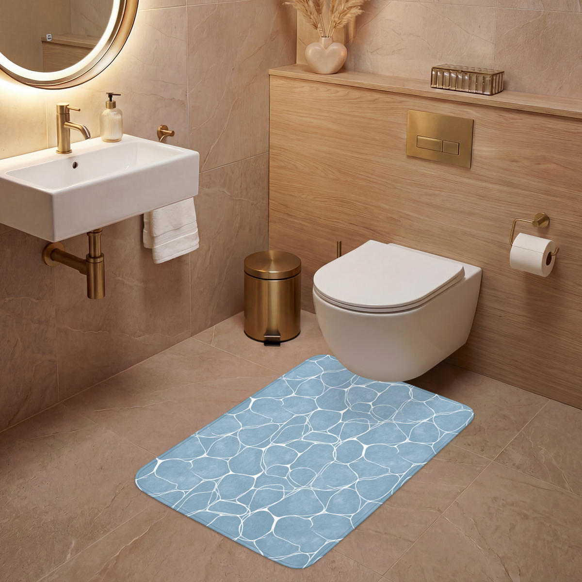 WC PŘEDLOŽKA Organic - vzor - modrá 60x90 cm - světle modrá, textil/plast (60/1cm) - OnlyWow