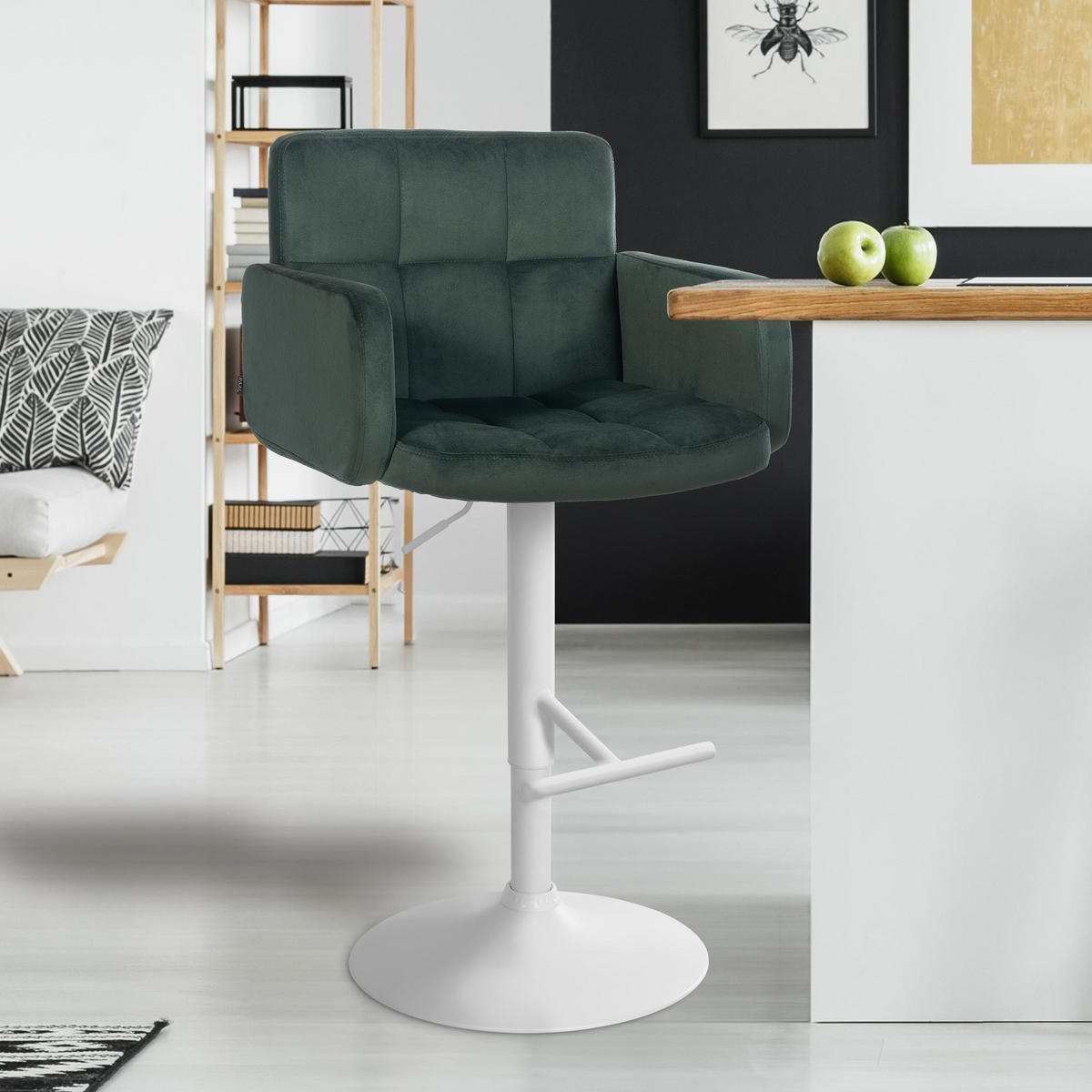 BARHOCKER Samt dunkelgrün - Dunkelgrün/Weiß, Textil/Metall (60/93/56cm) - CLP