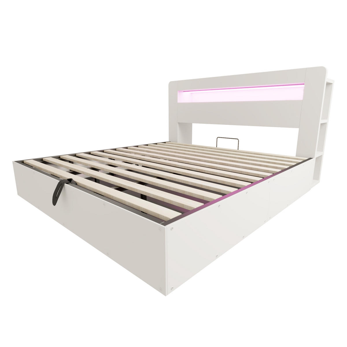 BETTGESTELL 180x200cm Holz LED Kopfteil Stauraum Steckdose - Weiß, Holz (180/200cm) - FLIEKS