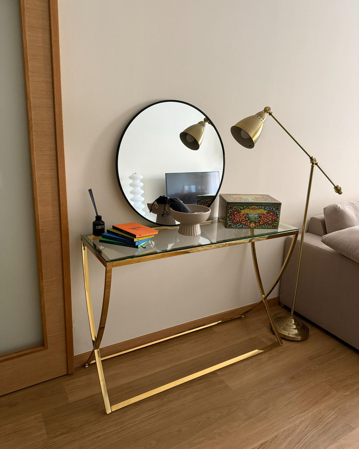 KONSOLENTISCH Glas/Edelstahl gold 120/40 cm Ringgold - Goldfarben, Metall (120/40/80cm) - Beliani
