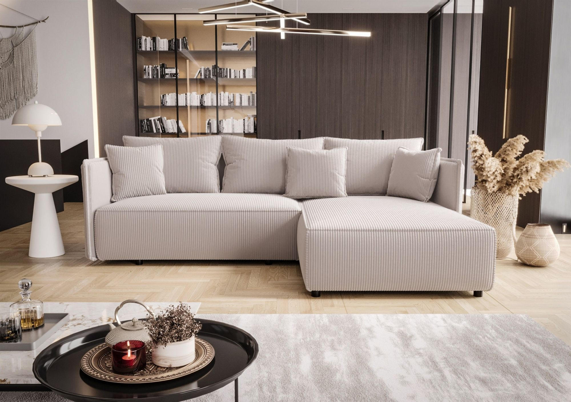 ECKSOFA Evora - Weiß, Holzwerkstoff/Textil (245/185cm) - Fun Möbel