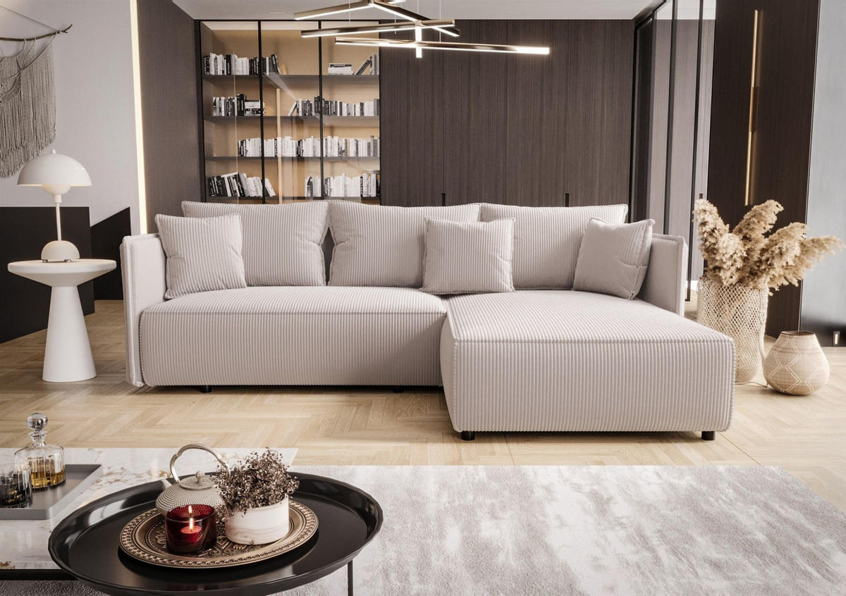 ECKSOFA Evora - Weiß, Holzwerkstoff/Textil (245/185cm) - Fun Möbel