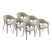 STUHL mit Armlehnen 6er-Set - Stoff & schwarzes Metall - Beige - AVRELA - Beige, Textil (56/77/55cm) - Vente-Unique