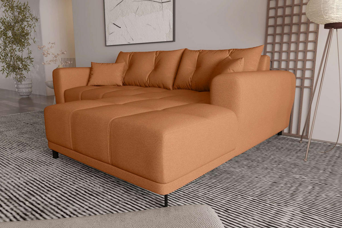 ECKSOFA Massimo Strukturstoff Rostfarben inkl. Schlaffunktion Rechts - Rostfarben/Schwarz, Textil/Metall (246/177cm) - 99rooms