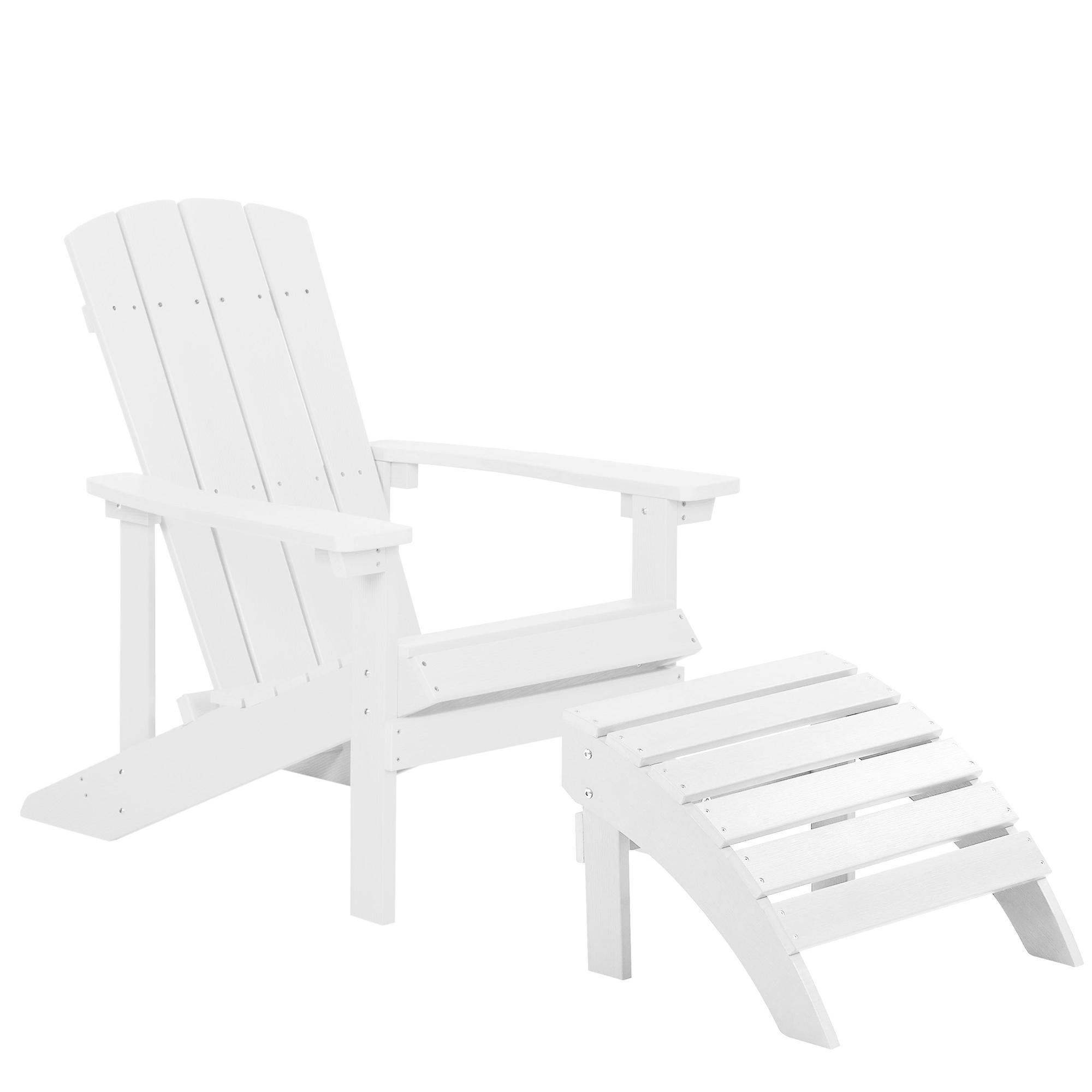 GARTENSTUHL mit Fußhocker Kunstholz weiß Adirondack - Weiß, Kunststoff (75/88/88cm) - Beliani