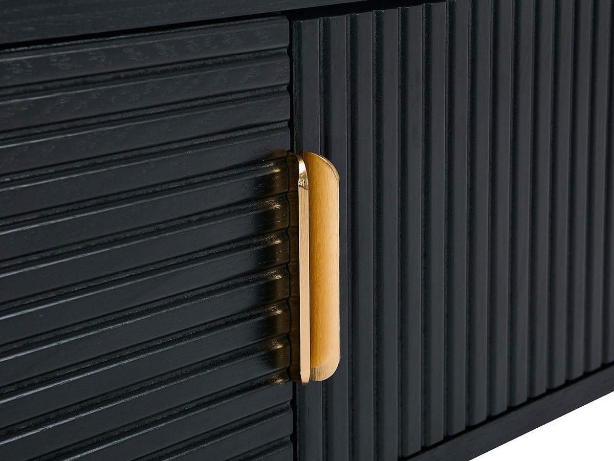 TV-MÖBEL mit 2 Türen & 2 Ablagefächern - Eichenfurnier & Metall - Schwarz & Goldfarben - SIRIOLA - Schwarz, Metall (40/50/160cm) - Vente-Unique