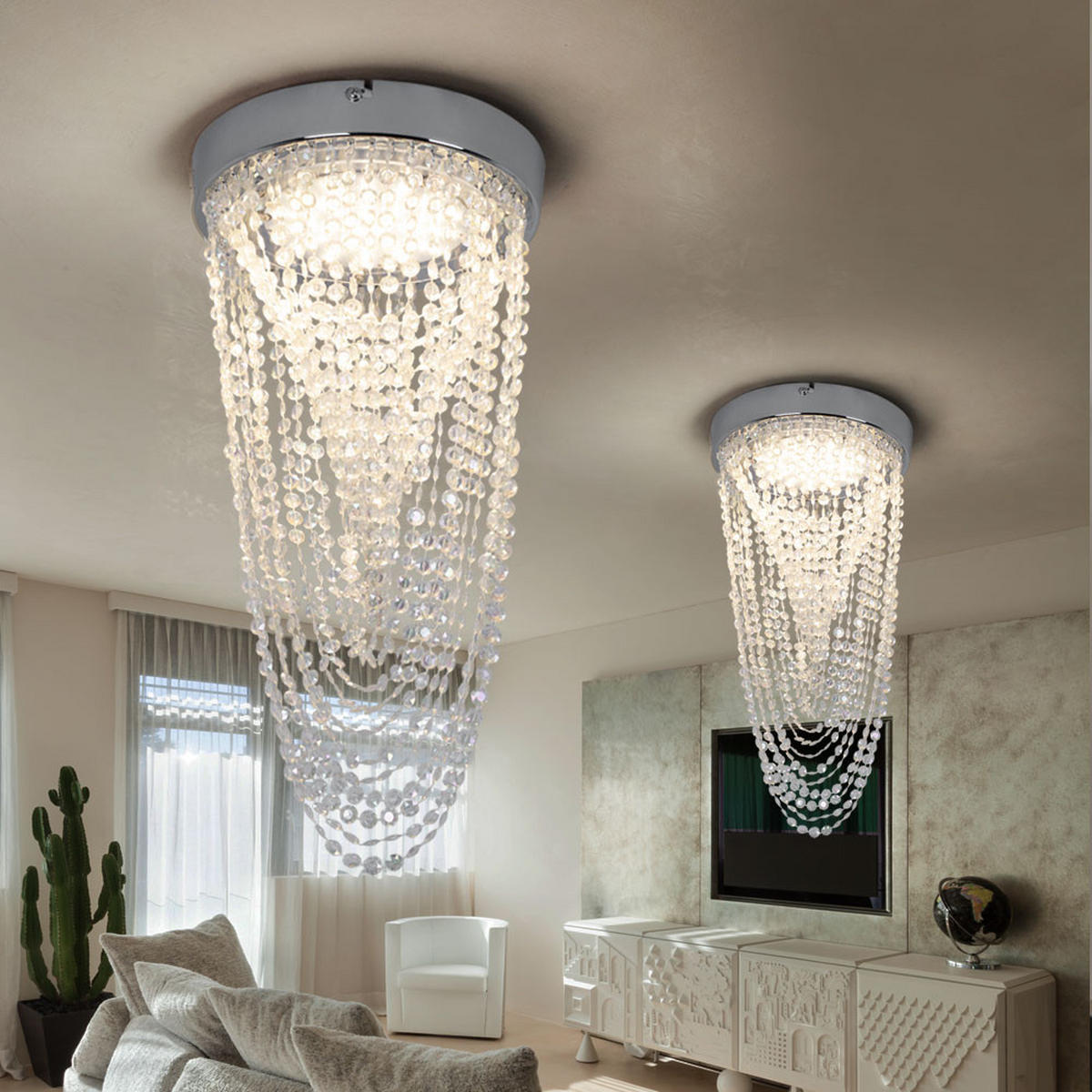 LED DECKENLEUCHTE Kira Chrom Kristall - Klar, Metall (20/20/34cm)