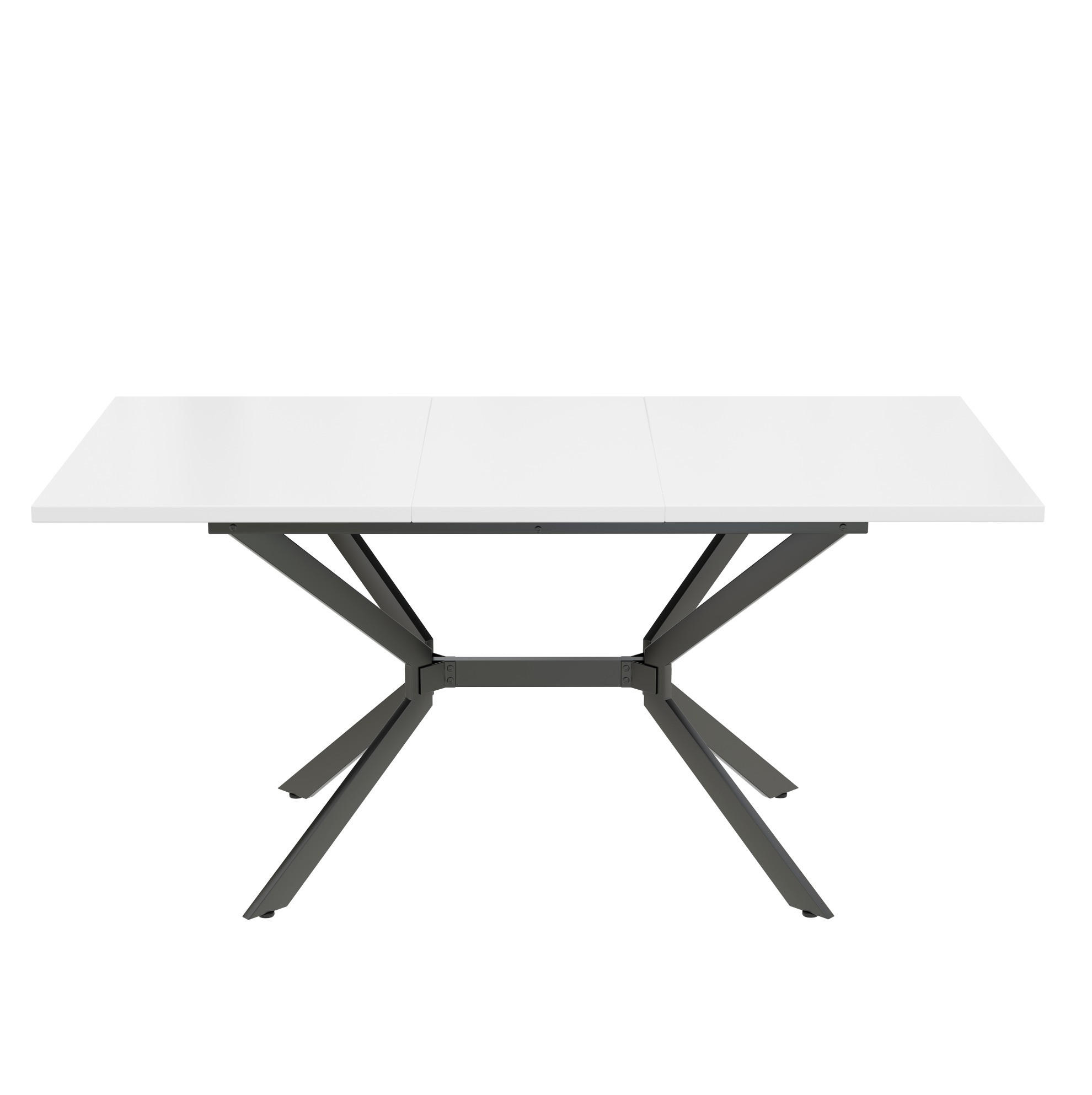 Modfu ROZKLÁDACÍ jídelní stůl z MDF 160x75x80 cm bílý s černými kovovými nohami, pro 4–6 osob