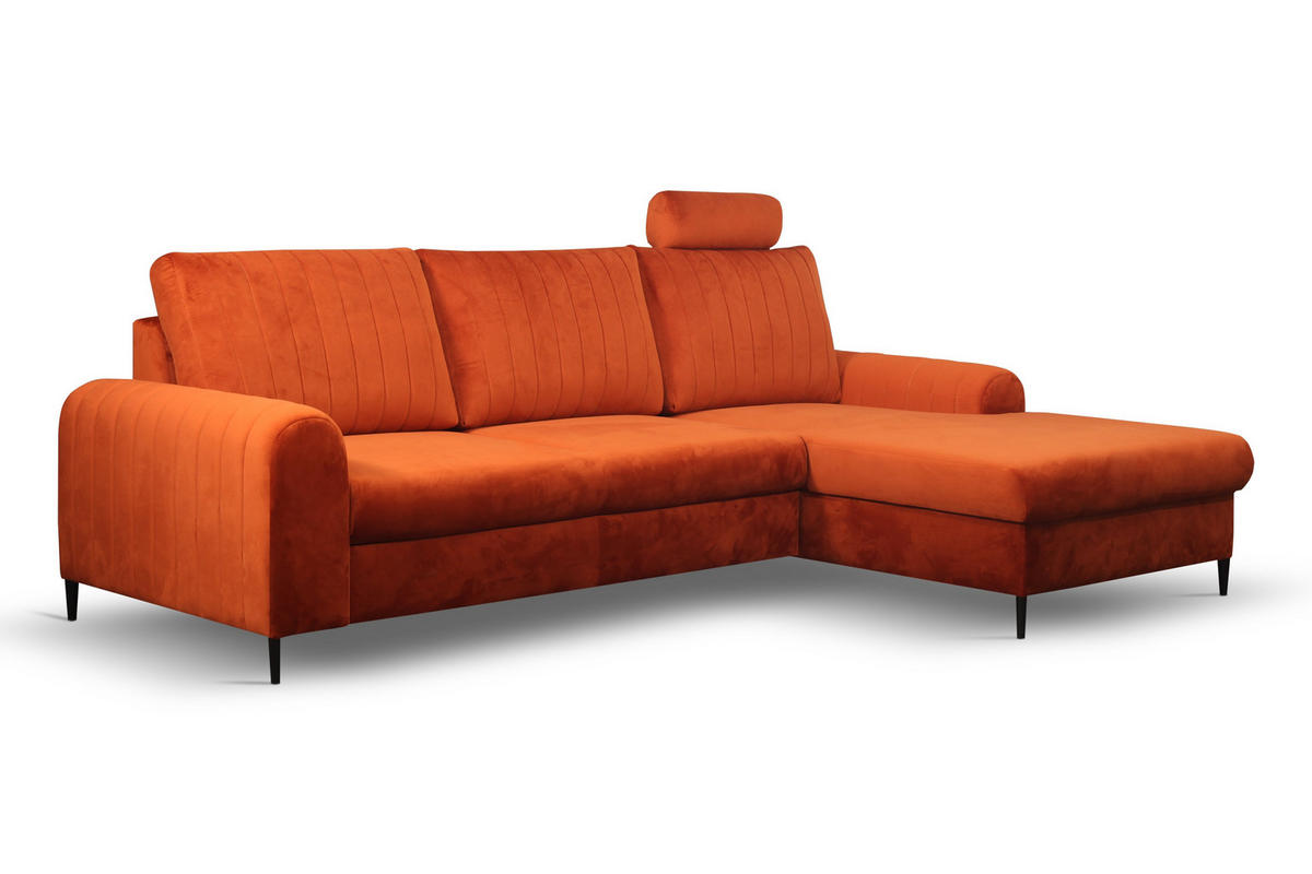 ECKSOFA VERONA R-S Braun Velours-Stoff mit Schlaffunktion - Braun, Holz (251/164cm) - MASSENO