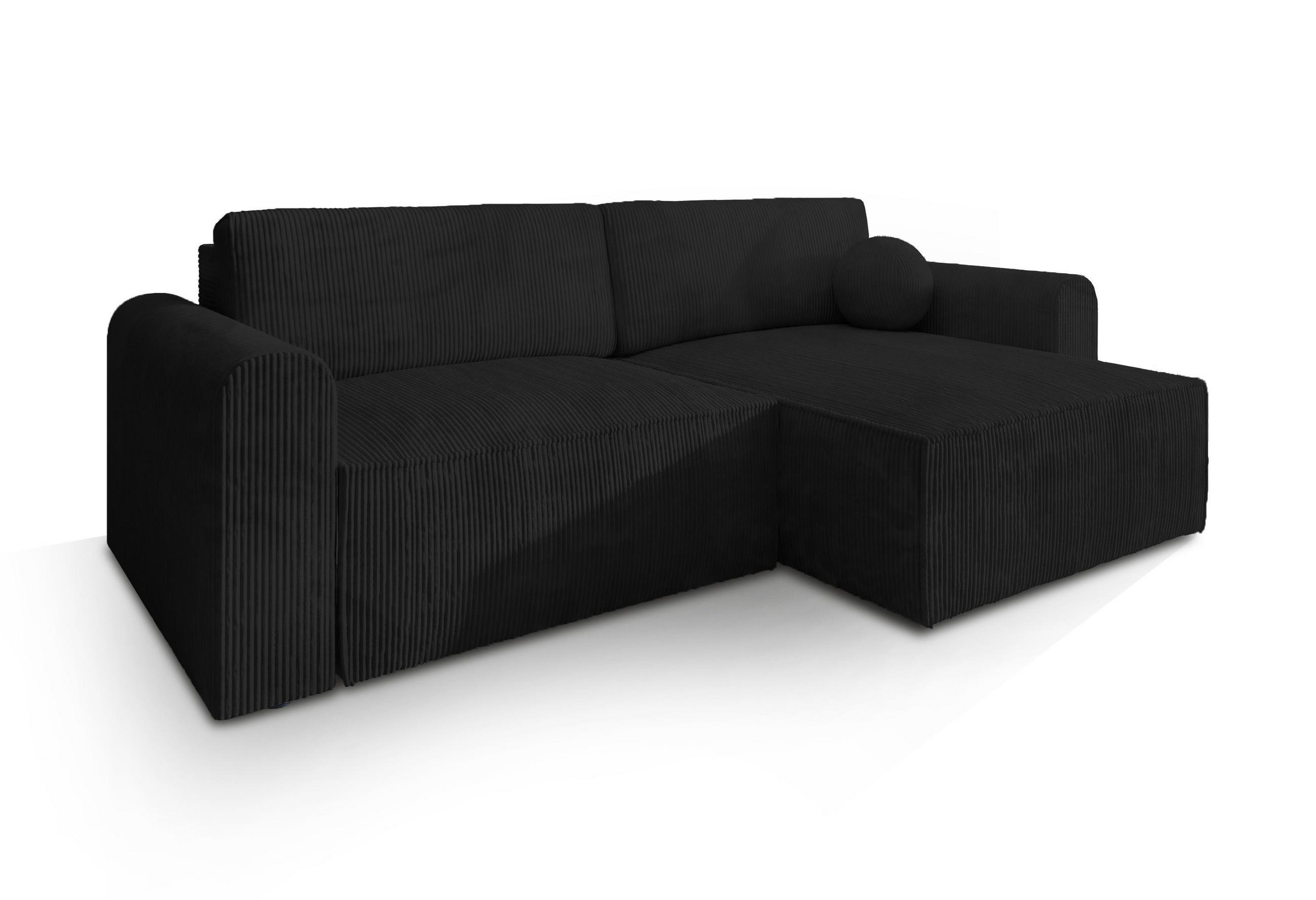 ECKSOFA FIANO P Schwarz Kordstoff mit Schlaffunktion - Schwarz, Holz (245/148cm) - MASSENO