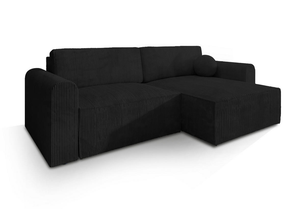 ECKSOFA FIANO P Schwarz Kordstoff mit Schlaffunktion - Schwarz, Holz (245/148cm) - MASSENO