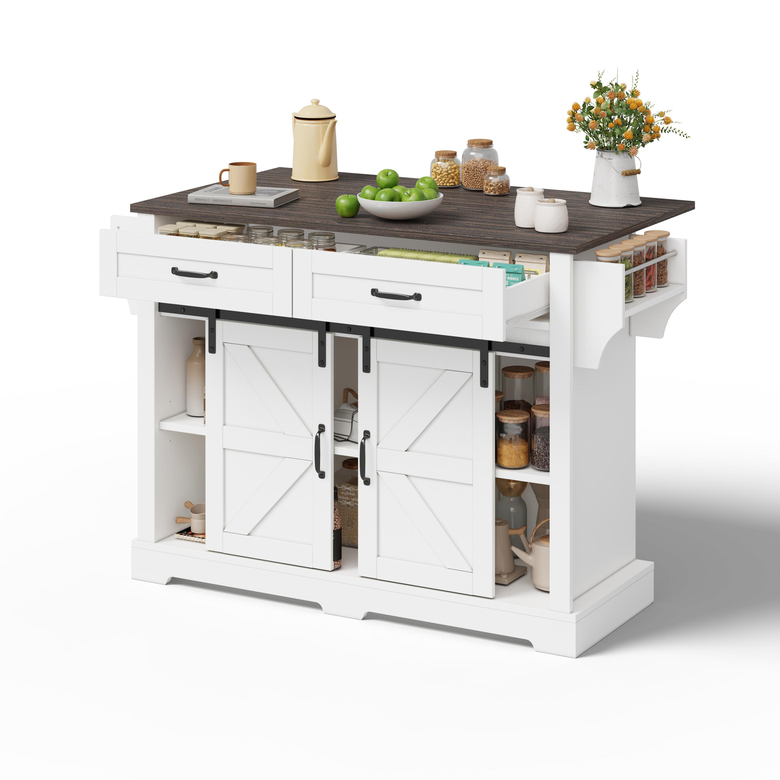 KÜCHENINSEL in Weiß Servierwagen mit klappbarer Arbeitsplatte und Schubladen für Küche, B120/T45(70)/H91 cm - Weiß, Holzwerkstoff (120/91/70cm) - STILVORA