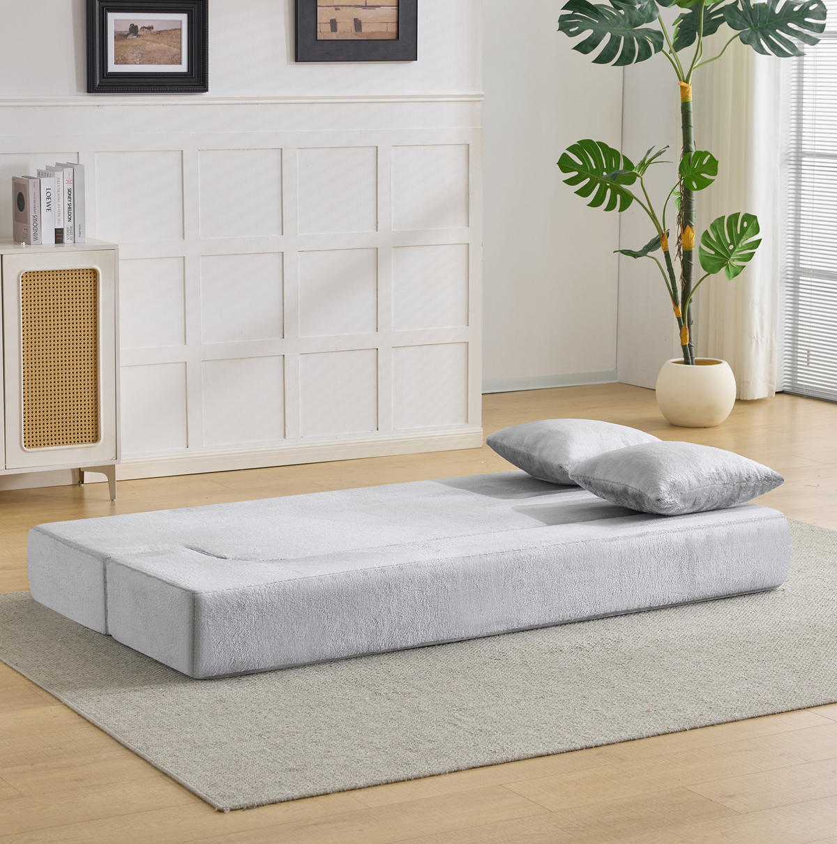 SOFA klappbar 2-Sitzer Hellgrau - Hellgrau, Kunststoff (52/48/190cm) - Meubliv