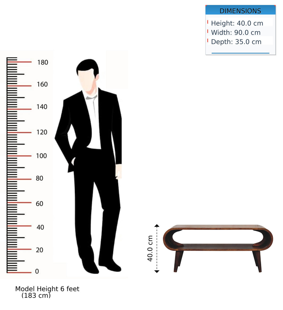 COUCHTISCH aus Massivholz - Kastanienfarben/Messingfarben, Holz/Metall (35/90/40cm) - Artisan Furniture