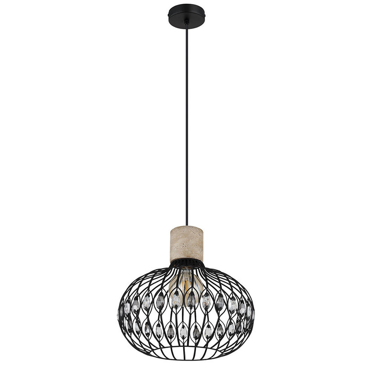 LED PENDELLEUCHTE Travertin Schwarz höhenverstellbar - Schwarz, Metall (38/38/150cm) - Globo Lighting