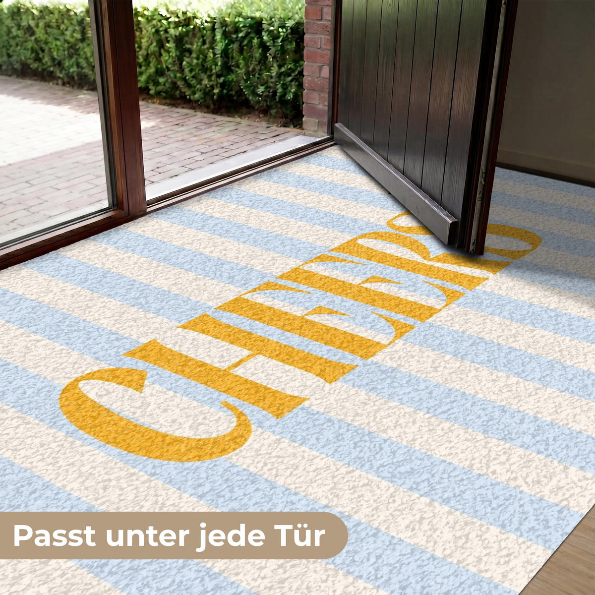 FUSSMATTE Orange – Blau – Streifen – Cheers 180x120 cm - Hellblau, Kunststoff (180/0.4cm) - MuchoWow