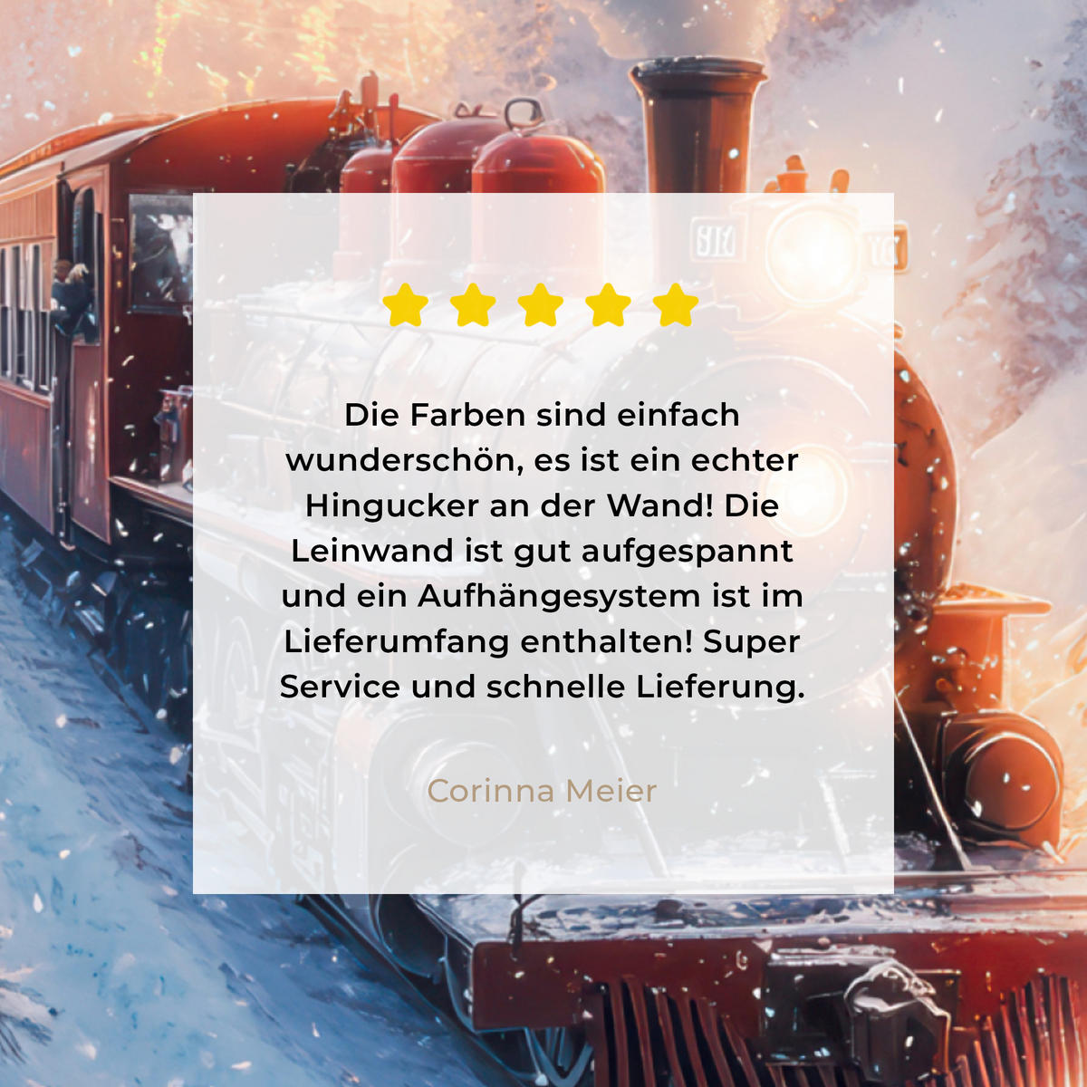 LEINWANDBILD Weihnachtszug - Schnee - Winter - Weihnachten 50x50 cm - Dunkelrot, Textil (50/50cm) - MuchoWow