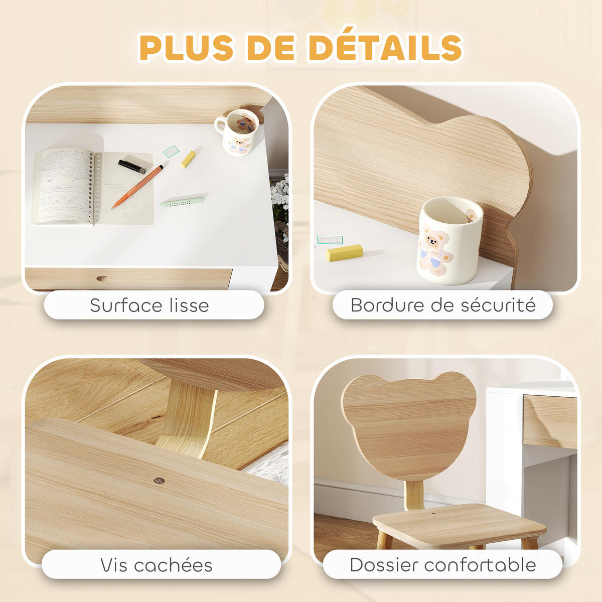 SCHREIBTISCH-SET DE-17531 mit Schublade und Bärenmotiv Naturholz - Naturfarben, Holzwerkstoff (80/74.5/41cm) - ComfortXL