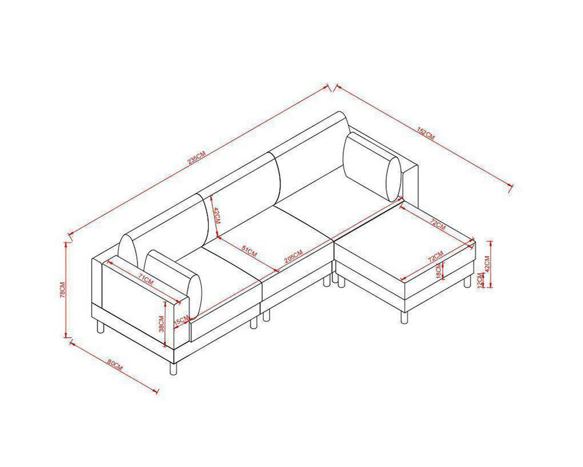 ECKSOFA 235×152×78 cm, L-förmiges Sofa in Beige - Beige, Textil (152/235cm) - KOMHTOM