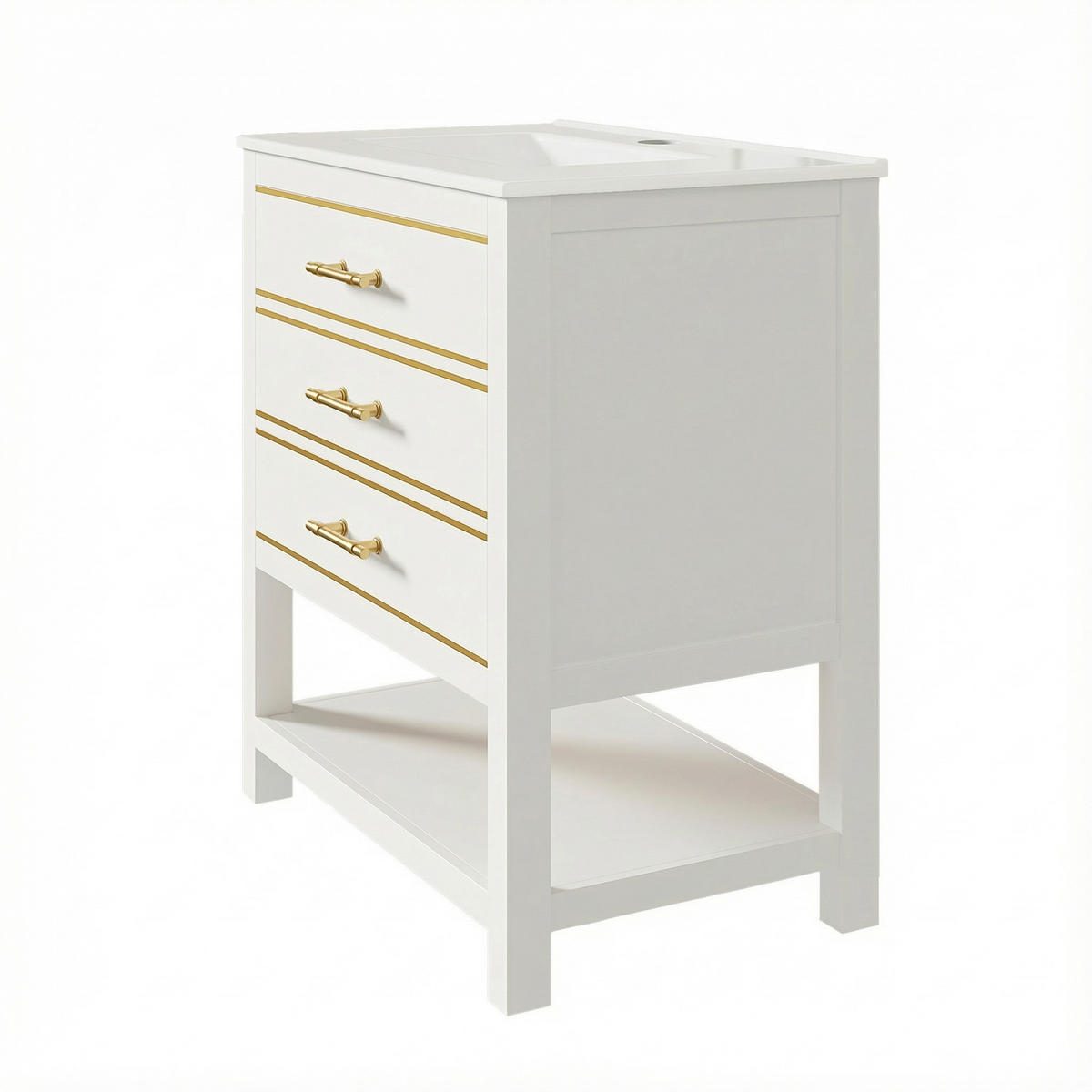 WASCHBECKENUNTERSCHRANK Badezimmermöbel mit integriertem Keramikwaschbecken mit 2 Schubladen + offenem Fach Weiß 66 cm - Weiß, Keramik/Holzwerkstoff (76/86/46.5cm) - EVRYAE
